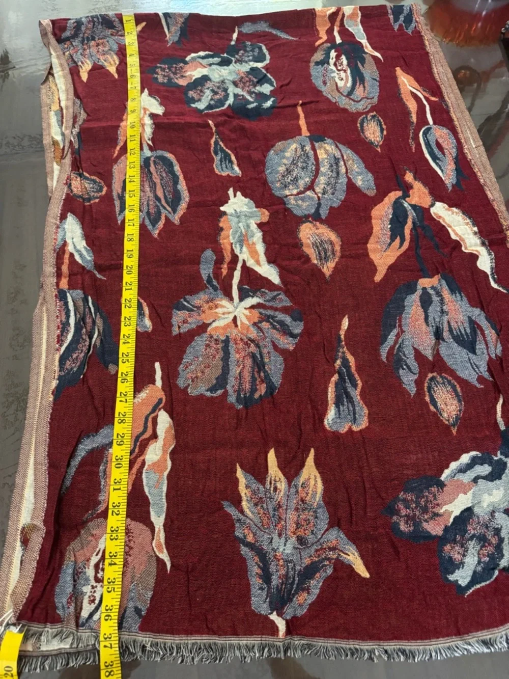 Elizabeth Gillett Tulip-Jacquard-Red 28”x70” Reversible Viscose Scarf Wrap